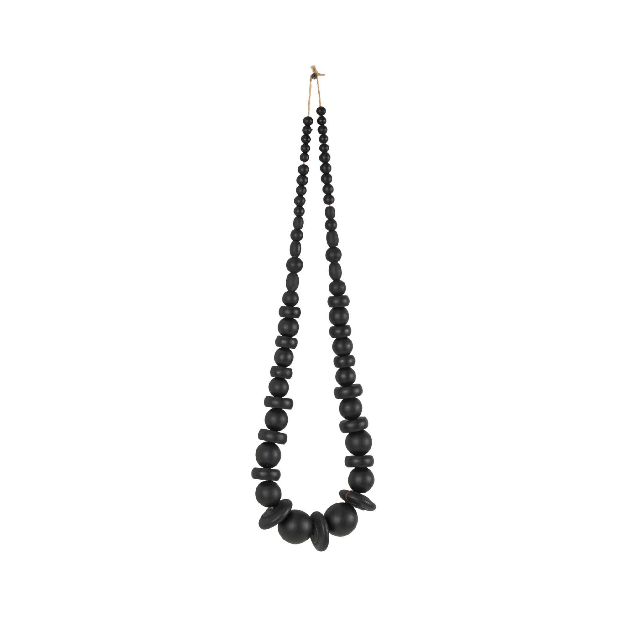 Black Wood Necklace Handmade Geometric Beaded Garland Sculpture
